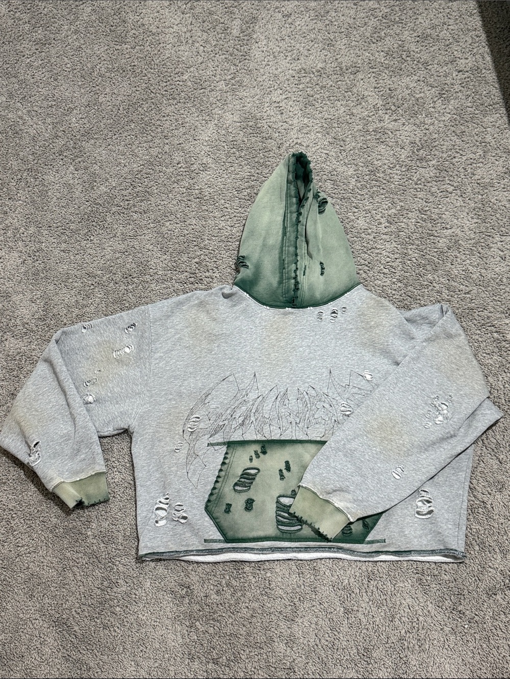 YoungLA Dark Green & Light Gray Cropped Hoodie